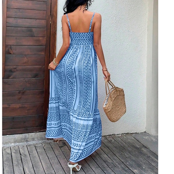 Boho Geo Print Shirred Stretchy Waist Cami Dress - Picture 6 of 13